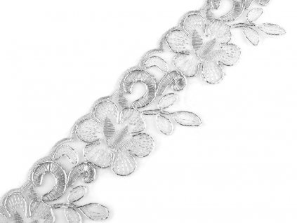 Vyšívaný prýmek na monofilu šíře 58 mm s lurexem (Balení 1 m, Varianta 1 stříbrná)