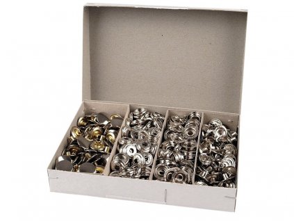 Knoflíky stiskací s kroužkem Ø15 mm (AM6) na silné látky, sypané (Balení 100 ks, Varianta 1 nikl)