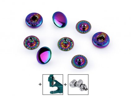 Knoflíky stiskací s pérkem Ø10 mm na středně silné látky, duhové (Balení 10 sada, Varianta multikolor)