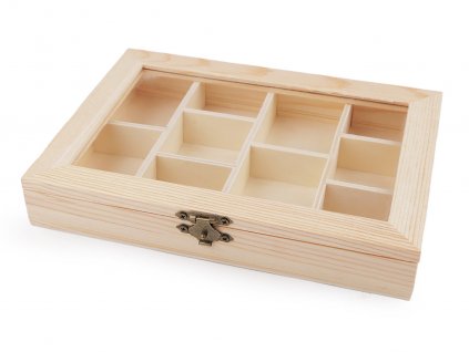 Dřevěná krabička se skleněným průhledem (Balení 1 ks, Varianta přírodní)