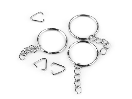 Kroužek na klíče Ø25 mm s řetízkem a spojkou (Balení 10 ks, Varianta nikl)