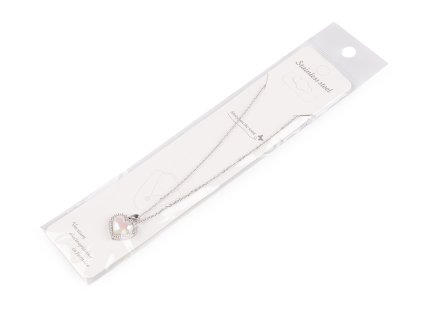 Náhrdelník z nerezové oceli srdce s broušenými kamínky (Balení 1 ks, Varianta bílá perleť stříbrná)