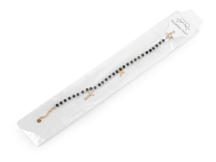 Náramek z nerezové oceli křížek s broušenými korálky (Balení 1 ks, Varianta 1 černá stříbrná)