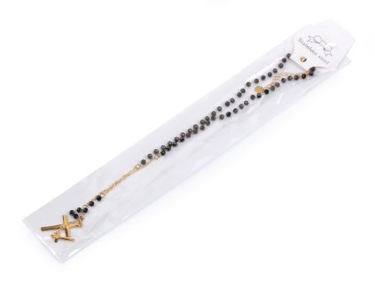 Náhrdelník z nerezové oceli křížek s broušenými korálky (Balení 1 ks, Varianta 1 černá stříbrná)