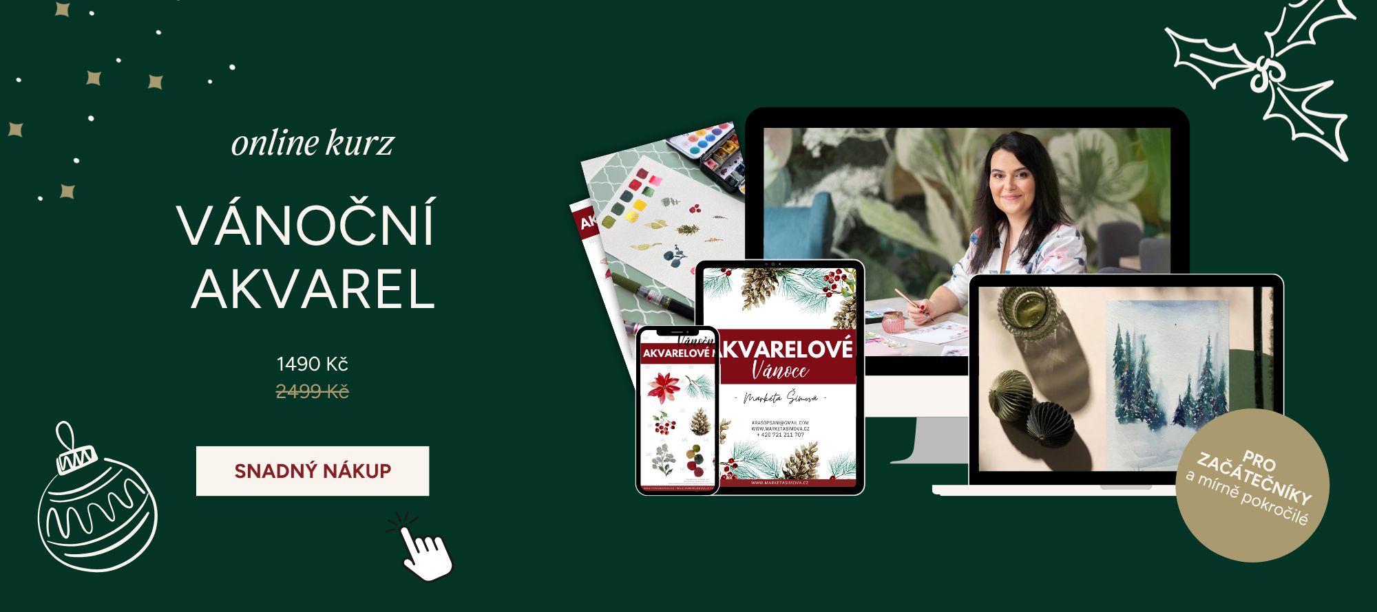 Vánoční akvarel - online kurz malování akvarelem s vánočními motivy
