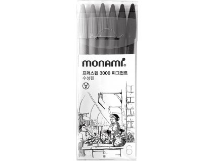 Liner Monami Plus Pen 3000 sada 6 barev Pigment achromatické barvy 3000-6