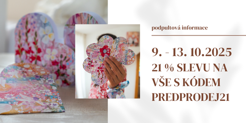 Od 9. do 13. října získáš 21 % slevu na vše s kódem PREDPRODEJ21. Ideální příležitost připravit se na Vánoce s předstihem.