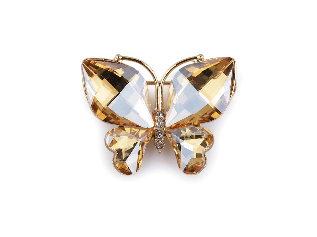 Brož s broušenými kamínky motýl (Balení 1 ks, Varianta 1 colorado topaz zlatá)