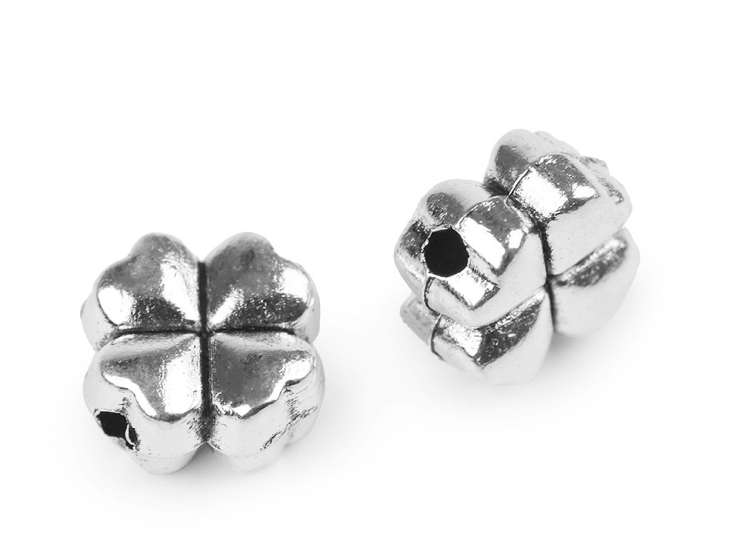 Kovová ozdoba čtyřlístek 8x8 mm (Balení 10 ks, Varianta 2 stříbrná)