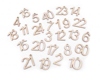 Dřevěná narozeninová čísla se závěsem (Balení 10 ks, Varianta 1 přírodní)