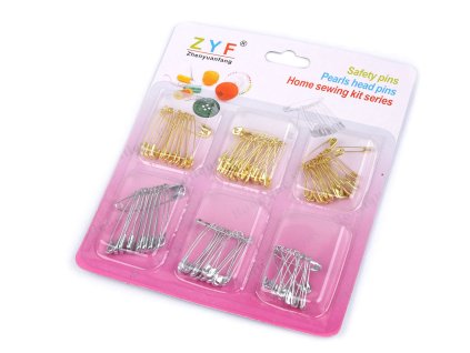 Spínací špendlíky na kartě mix velikostí (Balení 1 karta, Varianta 1 nikl)