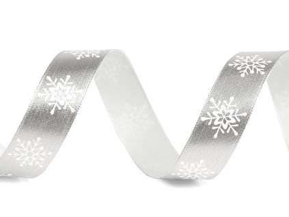 Vánoční stuha metalická vločky šíře 16 mm (Balení 90 m, Varianta 1 stříbrná metalic)