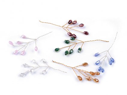 Větvička drátěná s broušenými korálky hand made (Balení 10 ks, Varianta 1 crystal stříbrná)