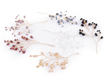 Větvička drátěná s broušenými korálky hand made (Balení 4 ks, Varianta 1 crystal stříbrná)