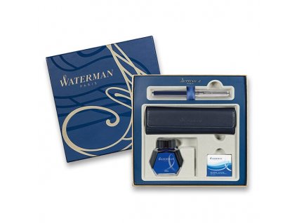 Waterman Exception Made in France DLX Blue CT plnicí pero, dárková kazeta s pouzdrem, inkoustem, konvertorem a bombičkami