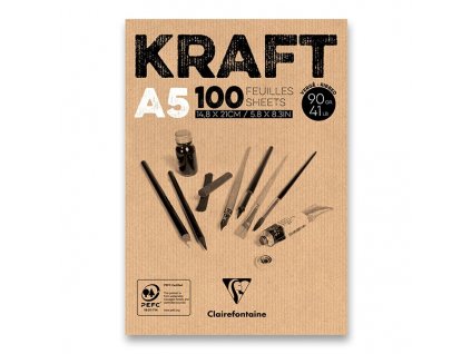 Blok Clairefontaine Brown Kraft A5, 100 listů, 90 g