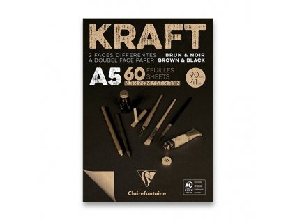 Blok Clairefontaine Brown & Black Kraft A5, 60 listů, 90 g