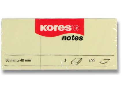 Samolepicí bloček Kores - žlutý 50 × 40 mm, 3 × 100 listů