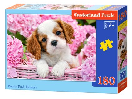 Puzzle Castorland 180 dílků - Štěně v růžových květinách