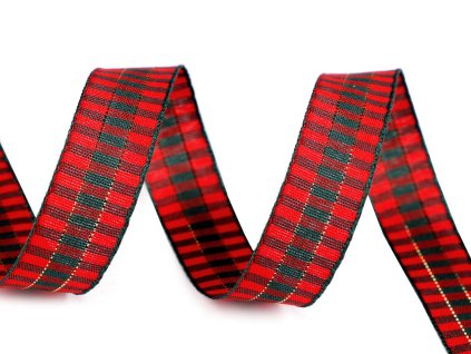 Károvaná stuha s lurexem šíře 15 mm (Balení 1 m, Varianta 1 červená zlatý lurex)