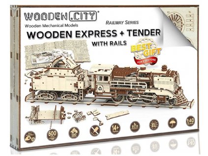 3D Dřevěný vlak s tendrem 56x11x12 cm