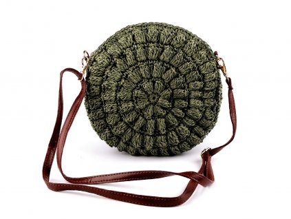 Háčkovaná kabelka z rafie - lýka se zipem crossbody Ø25 cm (Balení 1 ks, Varianta 1 (Ø25 cm) hnědá přírodní)