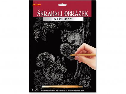 23016 1 skrabaci obrazek stribrny 20x25 cm dve veverky