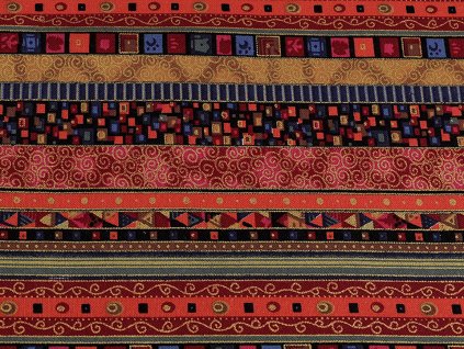 Bavlněná látka / plátno se zlatým potiskem - africký, etnický styl (Balení 1 m, Varianta 1 červená tmavá)