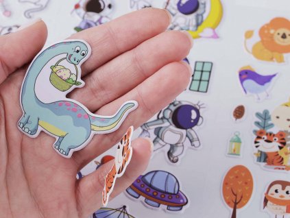 Samolepky plastické - zvířátka, kočky, kosmonauti, dinosauři (Balení 1 karta, Varianta 1 viz foto dinosaurus)
