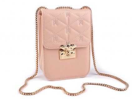 Dámská kabelka prošívaná crossbody s včelou 13x18,5 cm (Balení 1 ks, Varianta 1 pudrová)