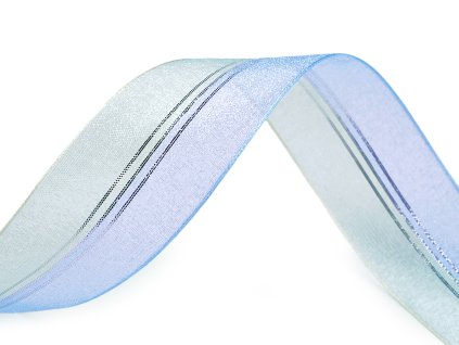 Organzová stuha s lurexem šíře 40 mm (Balení 1 m, Varianta 1 modrá světlá tyrkys)