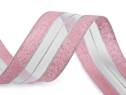 Stuha s lurexem šíře 40 mm (Balení 1 m, Varianta 1 pudrová stříbrná)