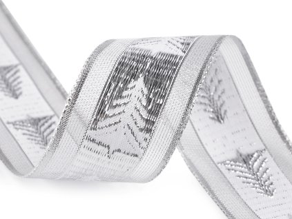 Vánoční stuha stromeček s lurexem šíře 40 mm (Balení 18 m, Varianta bílá stříbrná)