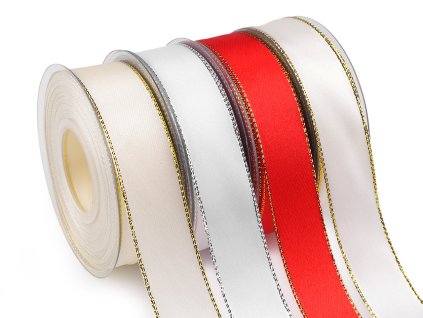 Atlasová stuha s lurexovým okrajem šíře 25 mm (Balení 25 m, Varianta 201 bílá stříbrná)