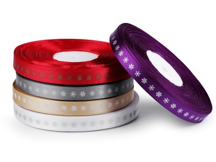 Vánoční saténová stuha vločky šíře 15 mm (Balení 3 m, Varianta 1 bílá stříbrná)