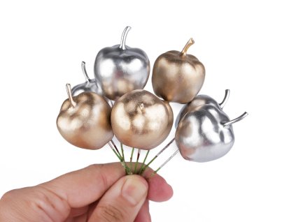 Umělá jablíčka na drátku metalická (Balení 2 ks, Varianta 1 stříbrná)