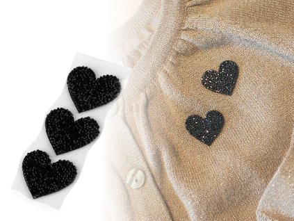 Nažehlovací srdce s kamínky (Balení 3 ks, Varianta 1 stříbrná)