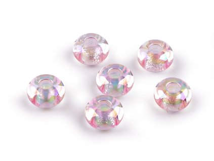 Plastové korálky s velkým průvlekem Ø13 mm s AB efektem (Balení 6 ks, Varianta 1 transparent)