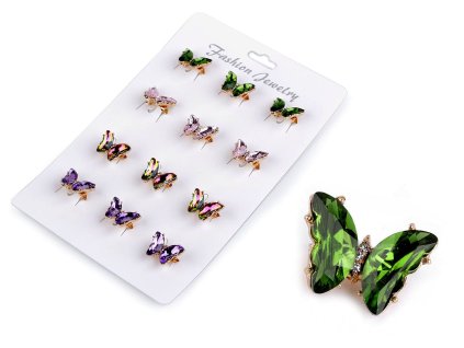 Brož s broušenými kameny motýl mini (Balení 1 ks, Varianta 1 růžová nejsv.)