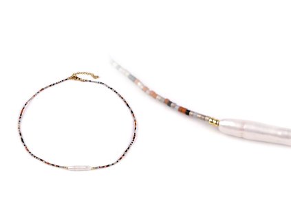 Náhrdelník z japonského rokajlu s říční perlou (Balení 1 ks, Varianta 1 pudrová)