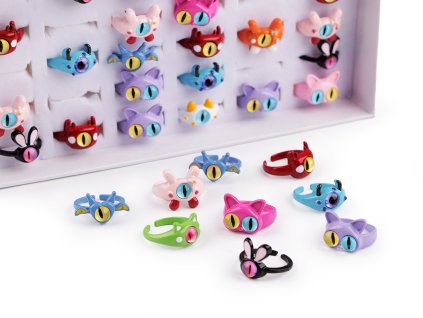 Sada dětských prstýnků v krabičce kočky a příšerky (Balení 36 ks, Varianta mix)