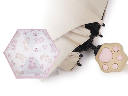 Dětský skládací mini deštník kočka s rukojetí tlapka (Balení 1 ks, Varianta 1 béžová světlá)