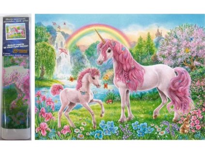 32637 2 diamantove malovani jednorozci v pohadkove zahrade 30x40cm
