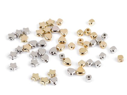 Plastové korálky mini hvězdičky, srdíčka, kostky metalické (Balení 10 g, Varianta 1 stříbrná hvězdy)