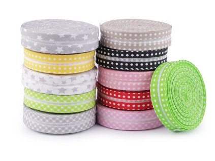 Šikmý proužek bavlněný puntík, káro, hvězdy, jemný proužek šíře 20 mm zažehlený (Balení 13 m, Varianta 380798/5 růžová světlá puntíky)