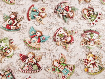 Vánoční látka se strukturou Half panama anděl (Balení 1 m, Varianta béžová světlá)