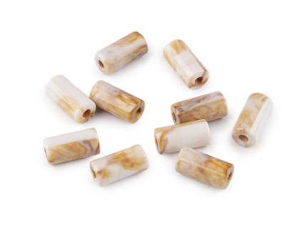 Plastové korálky váleček imitující mramor 11x22 mm (Balení 10 ks, Varianta béžovobílá)