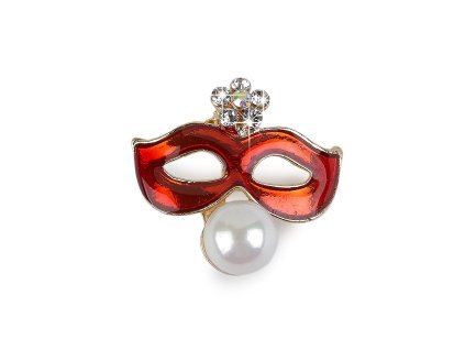 Brož s broušenými kamínky a perlou maska (Balení 1 ks, Varianta červená)