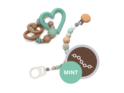 Dárkový set Srdce • Klip na dudlík + kousátko • Mint