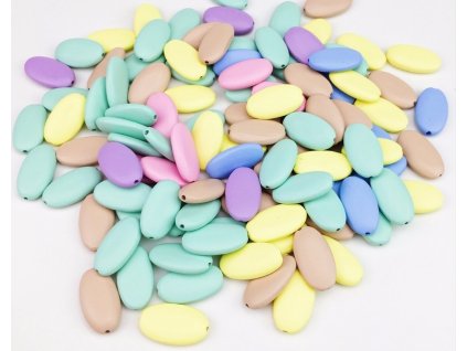 Dřevěné korálky oválky 30mm - barevný mix (5ks)